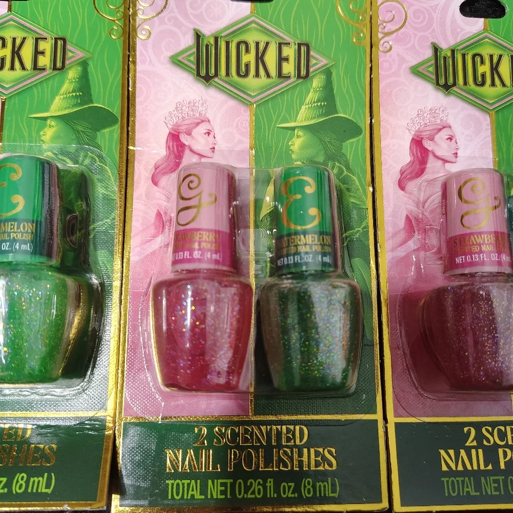 3x Wicked The Movie Scented Sparkle Mini Nail Polishes 2 Pc Duo Sets Pink Green